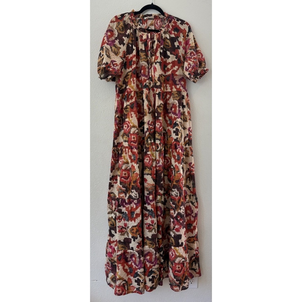 Sezane X Chufy Mayla Dress Long Bohemian Colorful Abstract Cotton Size 38 US 6 M